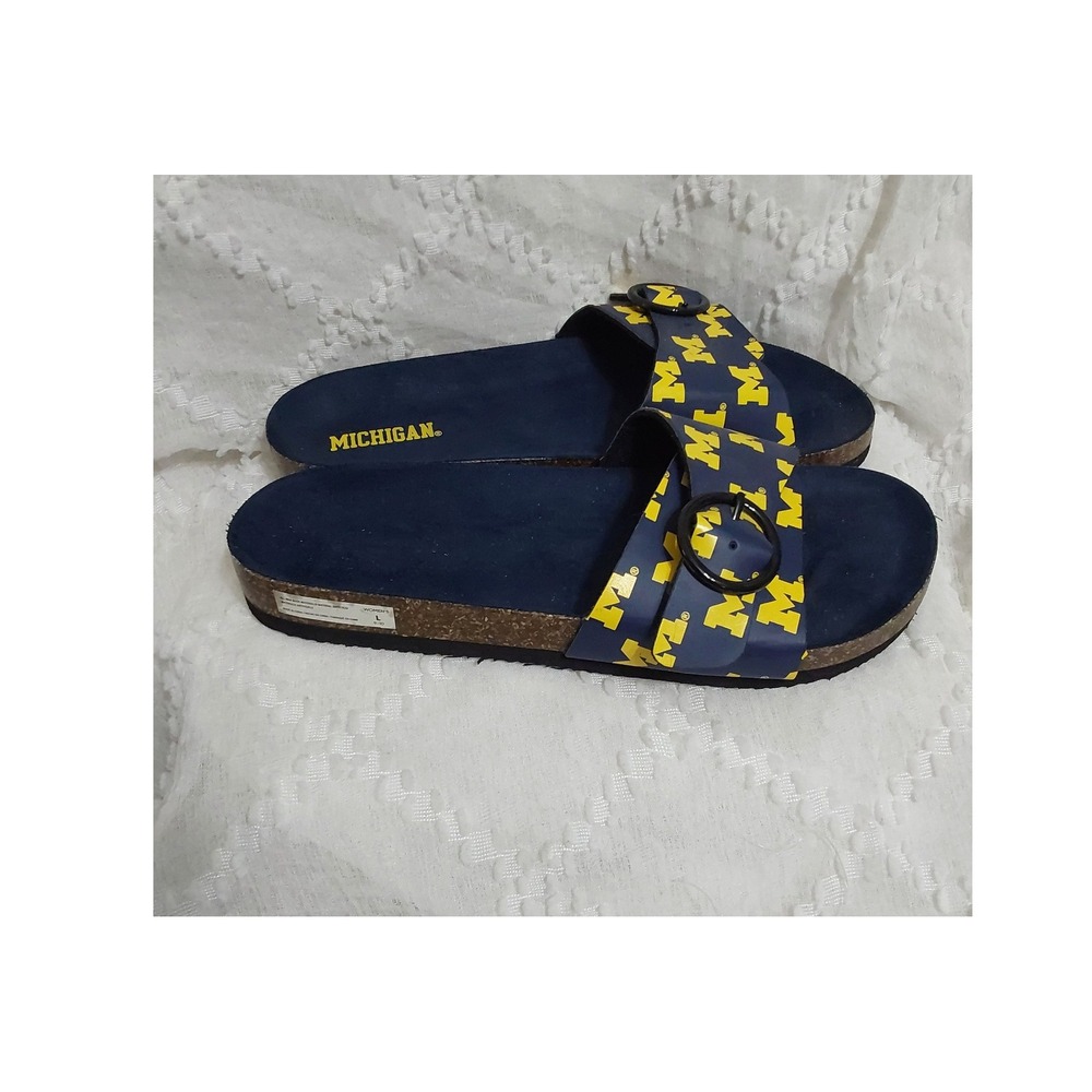 University of Michigan Wolverines Navy Blue Maize Slide Sandals Womens Size 9-10